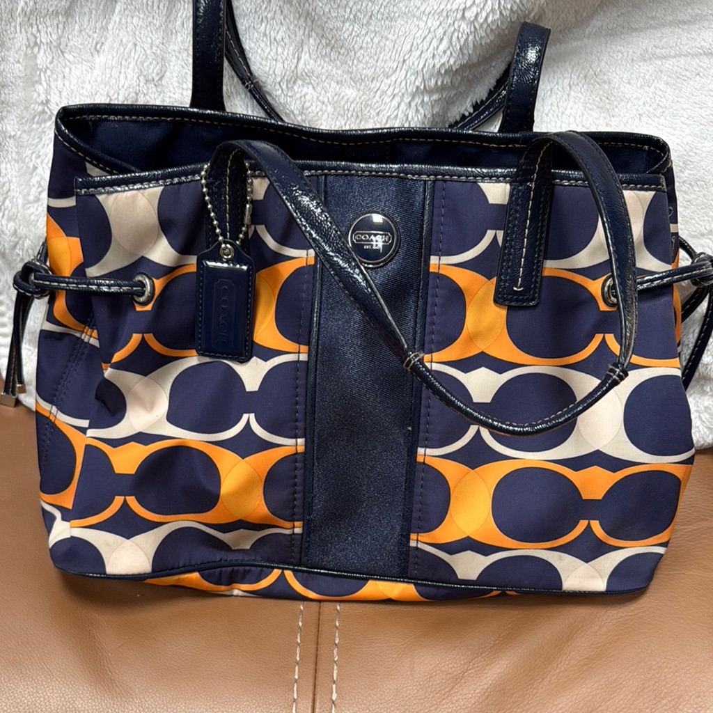 Coach Blue And Orange Geometric Tote Bag
